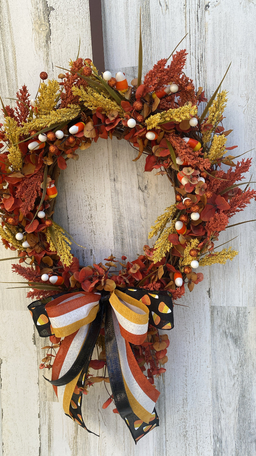 Candy Corn Autumn Wreath Fall Decoration Door Decor October Halloween